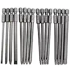 Wolfride 16pcs Long Magnetic Screwdriver Bits Set Slotted+Cross+Torx+Hex Drill Bit Set 1/4 Inch Hex Shank 100mm Length