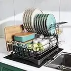 MAJALiS Dish Drying Rack for Kitchen Counter, Stainless Steel Large Dish Strainer with Drainboard Set for Sink, 2 Tier Dish Drainers with Utensil Holder, Cups Holder,Extra Drying Mat, Black