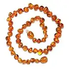 Collana in ambra baltica originale – lucido – colore cognac – annodata tra Beads – 32 cm di lunghezza, cod. BJ53-UK2