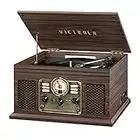 Victrola Nostalgic 6-in-1 Bluetooth Record Player & Multimedia Center with Built-in Speakers - 3-Speed Turntable, CD & Cassette Player, AM/FM Radio | Wireless Music Streaming | Espresso