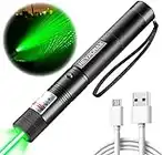 Green Laser Pointer, Long Range Laser Pointer High Power Flashlight, Rechargeable Power Pointer for USB, with Star Cap Adjustable Focus Suitable for Hiking