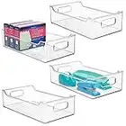 mDesign Juego de 4 cajas de almacenaje con asas integradas – Cajas organizadoras para cocina, baño o material de oficina – Organizador de escritorio en plástico – transparente