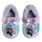 Disney Frozen Elsa & Anna Girls Slippers - Plush Non-Slip Comfy Fluffy Lightweight Warm Comfort Soft Aline Indoor House Slippers - Purple (Toddler 5-6)