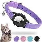 FEEYAR AirTag Cat Collar,Integrated Kitten Collar with Apple Holder[Purple],Soft GPS Air Tag Holder & Bell,Air Collars for Girl Boy Cats,Puppies,Lightweight Tracker, 7-9.5 Inch