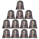 TUPARKA 12 Pack Camouflage Drawstring Backpack Bulk String Backpack Cinch Tote Kids Sport Bags Storage Bags for Gym Traveling (Camouflage)