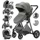 Gcarebb Passeggino 3 in 1, Passeggini Cittadine Con Seggiolino Auto, Passeggino Canna Portatile Pieghevole in Un Clic, Passeggini Combinato Paesaggio Alto Telaio in Alluminio Per Neonato