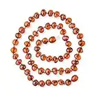 Genuine Baltic Amber Necklace - Polished Beads - Cognac Color - Knotted Between Beads - 32cm Long