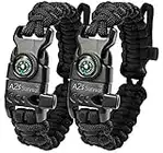 A2S Protection Paracord Bracciale K2-Peak - Kit Attrezzi di Sopravvivenza con Bussola incorporata, Dispositivo antincendio, Coltello d'emergenza e Fischietto (Nero/Nero Dimensione Regolabile)