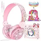 JYPS Cuffie Bambina, Cuffie Per Bambini Unicorno Con Filo e Microfono, Cuffie Con Cavo Rosa Stereo, Cuffie Pieghevoli Per Ragazza, Cuffie Leggere Regolabili (rosa)