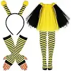 Bee Costume Set, Bee Bopper Antenna Headband, Bee Arm Warmers, Knee Socks and Yellow Bee Tutu Skirt for Toddler Girls Adults Birthday, Baby Shower, Bee Themed Party Cosplay Favors (Kids)