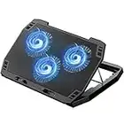 Laptop Cooling Pad, XINQIHAO Laptop Cooler with 3 High Performance Quiet Blue LED Fans, Smart Button Speed Control, 2 USB Ports, Laptop Cooling Stand with 7 Height Adjustable for 12-17 Inch Laptops