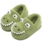 JACKSHIBO Girls Boys Home Slippers Warm Dinosaur House Slippers For Toddler Fur Lined Winter Indoor shoes Green 8.5-9 Toddler