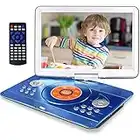 JEKERO 16.9" Portable DVD Player with 14.1" Large Swivel Screen, DVD Player Portable with 6 Hrs Rechargeable Battery, Mobile DVD Player for Kids, Sync TV, Support USB SD Card with Car Charger (Blue)