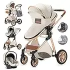 Gcarebb Passeggino 3 in 1, Passeggini Cittadine Con Seggiolino Auto, Passeggino Canna Portatile Pieghevole in Un Clic, Passeggini Combinato Paesaggio Alto Telaio in Alluminio Per Neonato