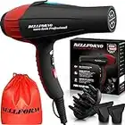 Professional Ionic Salon Hair Dryer, 2200 Watt Powerful AC Motor Ceramic Tourmaline Ion Blow Dryer, Quiet Hair Dryers with Diffuser & 2 Concentrator Nozzle Attachments Black/Red