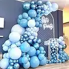 Felice Arts 162Pcs Boy's Birthday Different Blue Macaron Size Balloons Garland Kit Dark and Baby Blue Chrome White Balloons for Baby Shower Wedding Party Decoration