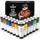 Castle Art Supplies Set di Vernici Acriliche, 12 x 75 ml | Enorme Set per Principianti o Artisti Adulti | Colori Intensi | Adatte a Varie Superfici | Con Resistente Cofanetto di Presentazione…