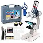 D-FantiX Microscope Kit for Kids 8-12, Kids Microscope Science Kit for Student Beginners Educational STEM Toy with LED 100X-1200x Magnification, Metal Body, Blank Slides for Boys Girls Age 5-15
