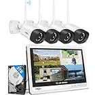 【3MP+3TB Hard Drive】Hiseeu Wireless Security Camera System with 12"Monitor Wireless CCTV System 10CH NVR,4x3Megapixel Outdoor WiFi IP Camera with 2-Way Audio Night Vision Remote View Instant Alert