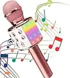 Wireless Bluetooth Karaoke Microphone, Rechargeable Battery, Colorful LED Lights, Portable Handheld Singing Karaoke Mic Speaker Machine for Kids Girls Boys Adults All Age (Rose Gold)