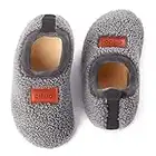 Dream Bridge Kids Sherpa Fleece Slippers with Anti-Slip Sole for Boys Girls Grey,5.5/6 UK Child