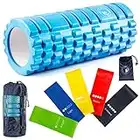 Foam Roller Rullo Massaggio Muscolare Resistente Fino A 120 Kg Fasce Elastiche 5 Resistenze Kit Multifunzione Ginnastica Pilates Yoga Correttiva Crossfit Pre-post Allenamento Uomo Donna home gym