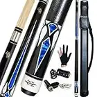 Tai ba cues 2-Piece Pool cue Stick + Hard Case, 13mm Tip, 58", Hardwood Canadian Maple Professional Billiard Pool Cue Stick 18,19,20,21,22 Oz Pool Stick (Selectable)-Blue, Black, Red, Gray, Green