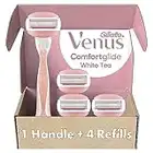 Gillette Venus ComfortGlide Razors for Women, 1 Razor, 4 Razor Blade Refills, White Tea Scented Gel Bars (Pack of 1)