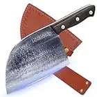 HolaFolks Serbian Chef Knife Anti-Rust Oil Coating Meat Cleaver Hand Forging Knife, Forged Butcher Knife with Sheath Handmade High Carbon Steel Kitchen Knives for BBQ Home Outdoor Cooking Camping