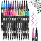 FURNIZONE Dual Tip Brush Pens 24 Colors - Colouring Pens for Kids Adult Colouring Books Watercolour, Art Markers Fineliner Tip Pens for Bullet Journal Drawing Sketching Calligraphy Design