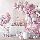 Luftballons Girlande Set, 127 Stück Rosa Balloon Garland Set Pink Weiß Roségold Metallic Latex Ballon mit Konfetti Ballon für Baby Dusche Geburtstag Party Hochzeit Valentinstag Dekorationen