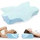 Anvo Cervical Memory Foam Orthopedic Pillows for Neck Pain Relief Sleeping, Contour for Side Back Stomach Sleeper - Blue, Firm