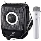 Portable Pa System Speaker with Dual Wireless Microphones, 25W 5200mAh Rechargeable 5.0 Bluetooth Wireless Voice Amplifier, Portable Microphone Wireless Speaker Set for Teachers Coaches Meeting ect