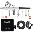 Nasedal Dual-Action Airbrush Auto-stop Compressor kit with 0.3mm Air Brush Spray Gun Air Compressor for Cake Decorating Model Painting Shoes Nail Art Clothes Cookies DIY Tool