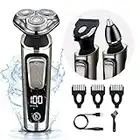 Electric Shavers Men, Qhecomce Wet and Dry Rechargeable Cordless Men's Electric Beard Shavers Electric Razor for Men Face 3 In 1 Waterproof Rotary Shaver