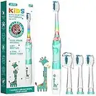 Seago Enfants Brosse À Dents Électrique pour 3-12 Ans avec Minuteur Intelligente et Lampes à LED de Couleur et 4 Douces Têtes de Brosse pour Kids Filles et Garçons SGEK6/SG977 (Vert FR)