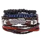 Holibanna Leather Wrap Bracelets Adjustable Woven Wrist Cuff Chain Link Vintage Baroque Multilayer Bangle Wristband Punk Jewelry for Men Woman Girl Lady