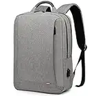 HYZUO Mochila Ordenador Portátil 15,6 Pulgadas con Puerto de Carga USB Impermeable Antirrobo Mochila Escolar Universitaria Delgada y Elegante Bolsa de Viaje de Negocios para Hombre Mujer, Gris claro