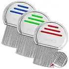 Lice Comb - (Pack of 3) Head Lice Treatment That's Individually Package to Prevent Contamination Professional Stainless Steel Louse and Nit Combs Removes Eggs with Rounded Tips for Comfort