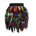 Younthone Women's Dance Skirt Feather Skirt Stage Costume A Line Cosplay Mini Skirt Cocktail Prom Evening Party Halloween/Christmas/Carnival Party Group Performance Costume(Multicolor,L)