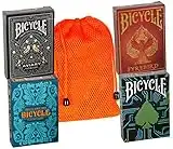 Playing Card Custom Bundle - Bicycle Fyrebird, Aviary, Dark Mode & Sea King with Orange Mesh Storage Pouch