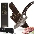 SWYSH Japanese Kitchen Knife - 5" Professionally Designed Sharp Meat Cleaver, Fish and Vegetable Knife - Perfect Cooking Gift for Chefs with Mini Sharpener, Leather Sheath, Cloth & Premium Gift Box