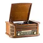 SHUMAN 7 in 1 Sistema Musicale Legno,Giradischi Vinile, Lettore CD, Lettore MP3,Giradischi Vintage,Senza Fili,Porta USB, Registrazione,Uscita RCA, con Telecomando - Marrone (MC250BT)