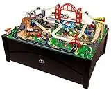 KidKraft Metropolis Wooden Train Set & Table with 100 Pieces and Storage Drawer, Espresso, Gift for Ages 3+
