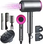 Flintronic Hair Dryer with Diffuser & Concentrator 2000W Powerful Ionic Dryer 2 Speed 3 Heat Settings Fast Dry Lightweight for Multi Women Man Hairstyles (3 Nozzles&3 Comb Included)