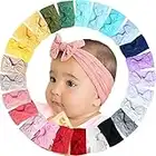 MiDoDo 25 Stück Baby-Stirnband Neugeborenes weiches elastisches Baby-Turban-Stirnband Bogenknoten-Stirnbänder für Baby-Mädchen dehnbares Nylon-Baby-Bogen-Stirnband breites Haarband für Baby