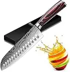 Joyspot Santoku Knife, 7 inch Professional Kitchen Knife, Ultra Sharp Japanese Style Chef Knife - German High Carbon Stainless Steel - X50CrMov15, Ergonomic Wood Handle