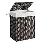 SONGMICS Handwoven Laundry Hamper, 23.8 Gal (90L) Synthetic Rattan Clothes Laundry Basket with Lid and Handles, Foldable, Removable Liner Bag, Brown ULCB051K02