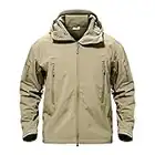 Windproof Jackets for Men Outdoor Military Training Jackets Men Water-Resistance Softshell Combat Jacket for Men Holiday Travel Trekking Raincoat, Khaki, Large (Tag XL)