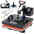VEVOR Heat Press Machine, 15x15 Inch, 5 in 1 Combo Swing Away T-Shirt Sublimation Transfer Printer with Teflon Coated, Precise Heat Control, Mug/Cap/Plate Accessories Included, ETL/FCC Listed, Black